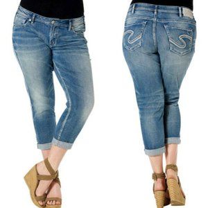 Silver Jeans Boyfriend Crop Distressed Stretch 14